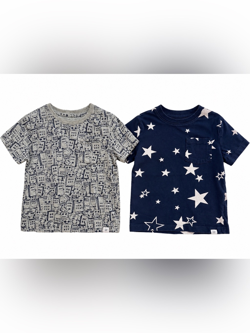 Baby Gap Boys 4T T-Shirt Bundle Robot Star Graphic Tees Navy Gray 2 Pack